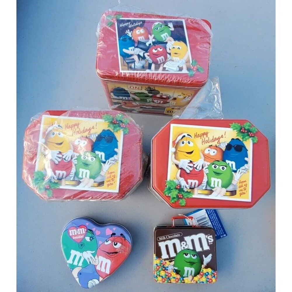 Lot of 5 Vintage M&M Metal Tin Containers